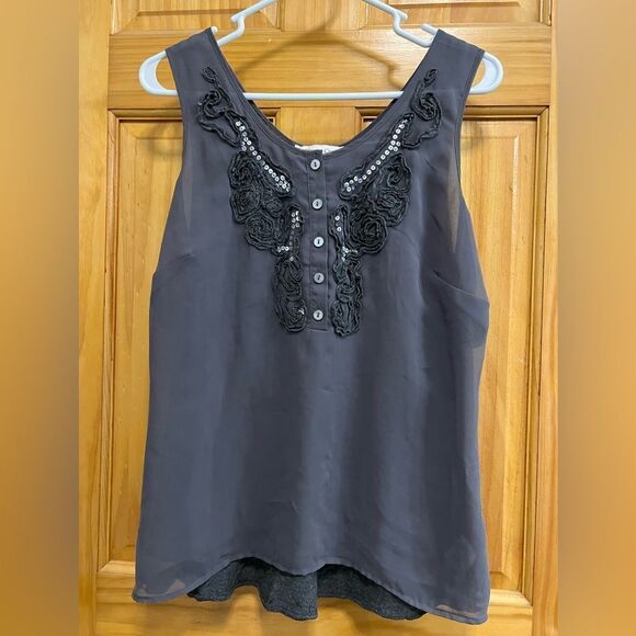 Coldwater Creek size PS(6-8) gray sequin embellished tank top - Picture 1 of 7